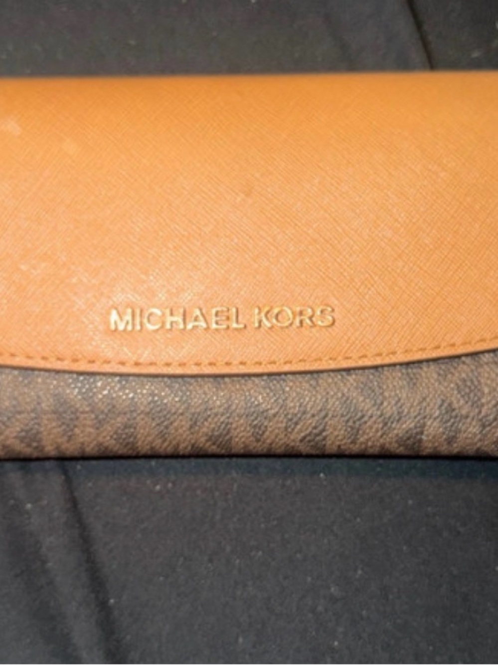 Michael Kors Brown and Tan Logo Continental Wallet